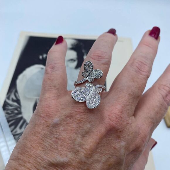 Butterfly AAA Grade CZ Rhodium Brass Statement Ring Sizes 6,7,9 - Picture 3 of 7